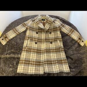 Sam Edelman Plaid Double-Breasted Pea Coat in Cream and Brown
